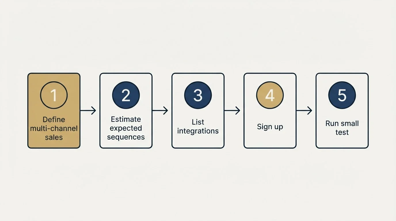 Step sequence: Getting Started Checklist (Define multi-channel sales, Estimate expected sequences, List integrations, Sign up)
