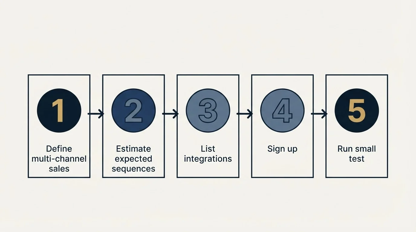 Step sequence: Getting Started Checklist (Define multi-channel sales, Estimate expected sequences, List integrations, Sign up)