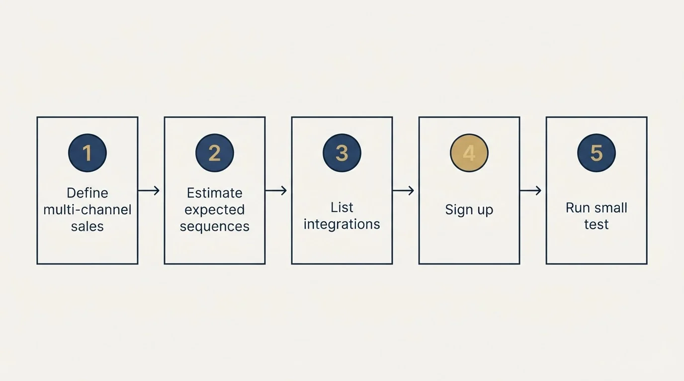 Step sequence: Getting Started Checklist (Define multi-channel sales, Estimate expected sequences, List integrations, Sign up)