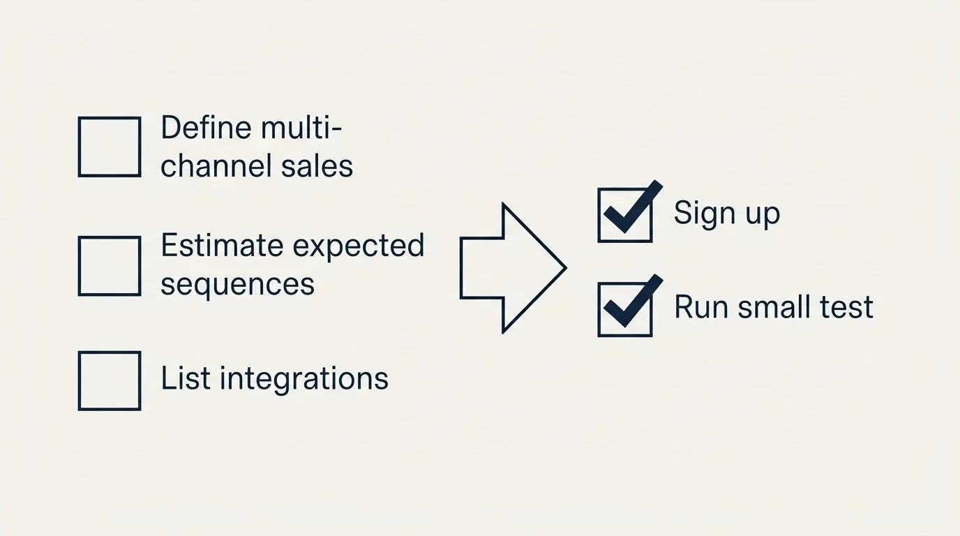 Before-and-after steps: Getting Started Checklist (Define multi-channel sales, Estimate expected sequences, List integrations, Sign up)