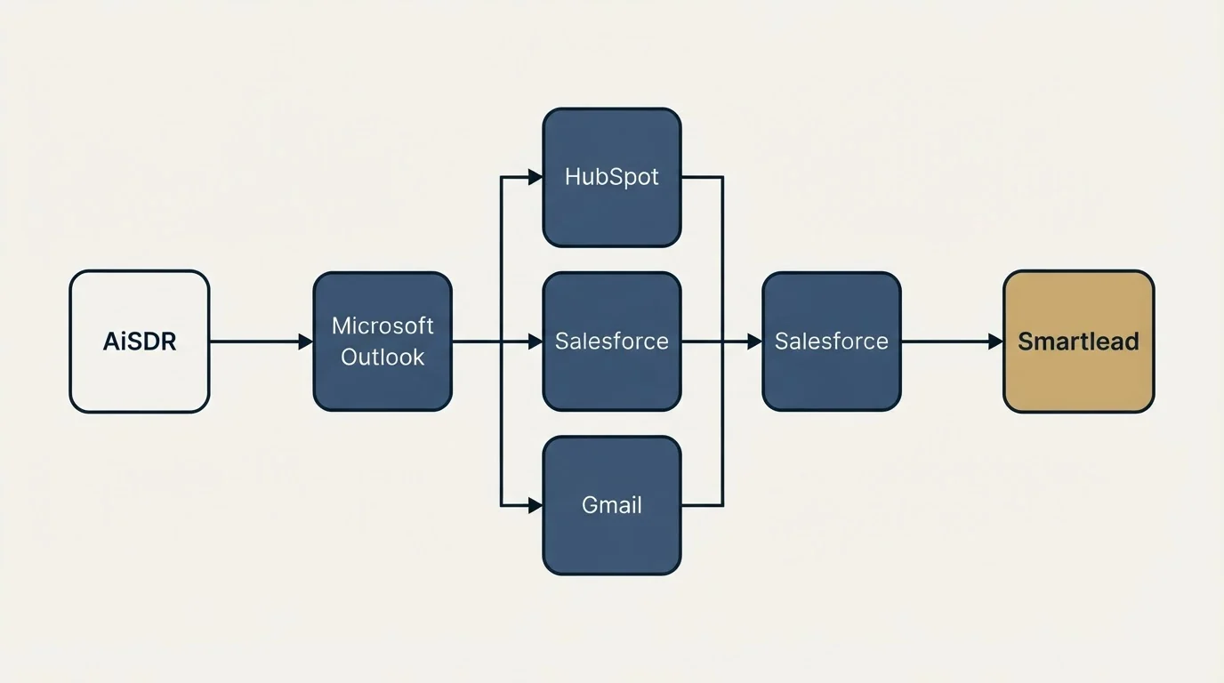 Integration flow: Integration Ecosystem (AiSDR, Smartlead, HubSpot, Salesforce)