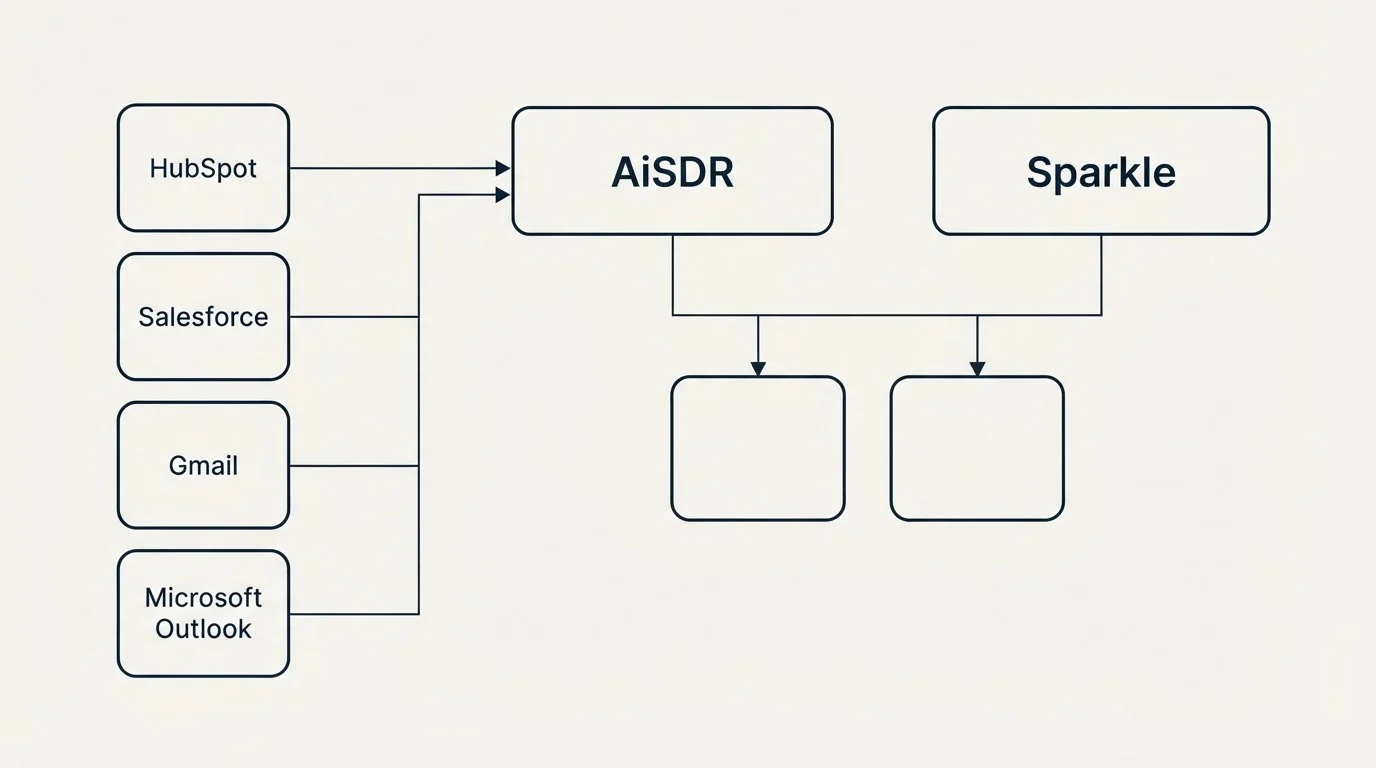 Integration grid: Integration Ecosystem (AiSDR, Sparkle, HubSpot, Salesforce)