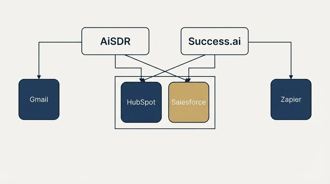 Integration grid: Integration Ecosystem (AiSDR, Success.ai, HubSpot, Salesforce)