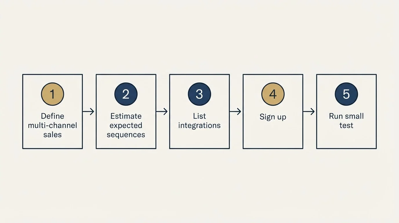 Step sequence: Getting Started Checklist (Define multi-channel sales, Estimate expected sequences, List integrations, Sign up)