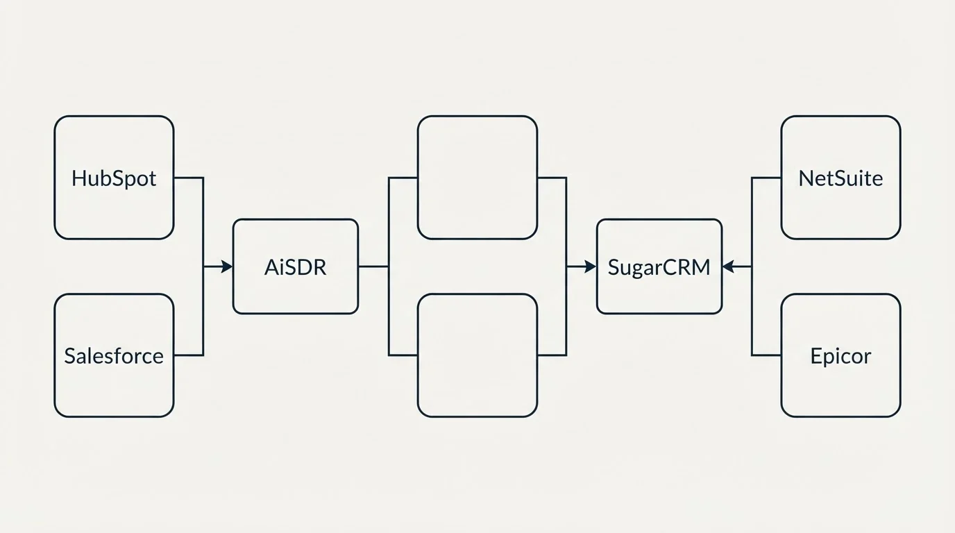 Integration flow: Integration Ecosystem (AiSDR, SugarCRM, HubSpot, NetSuite)