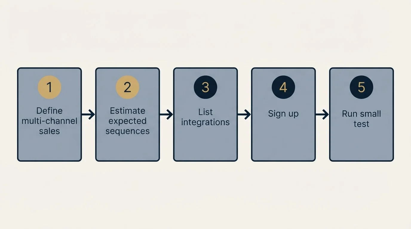 Step sequence: Getting Started Checklist (Define multi-channel sales, Estimate expected sequences, List integrations, Sign up)