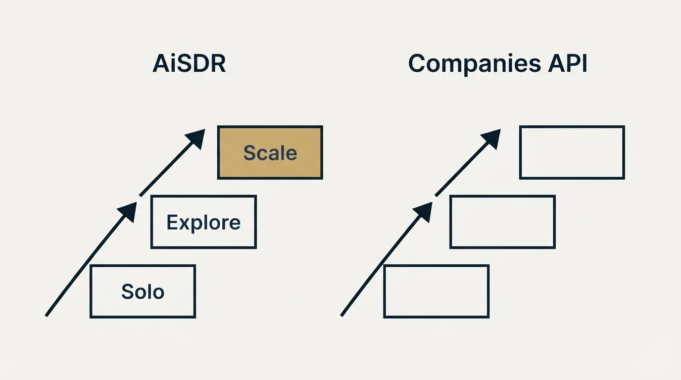 Pricing ladder: Pricing Comparison (AiSDR, Companies API, Solo, Explore)