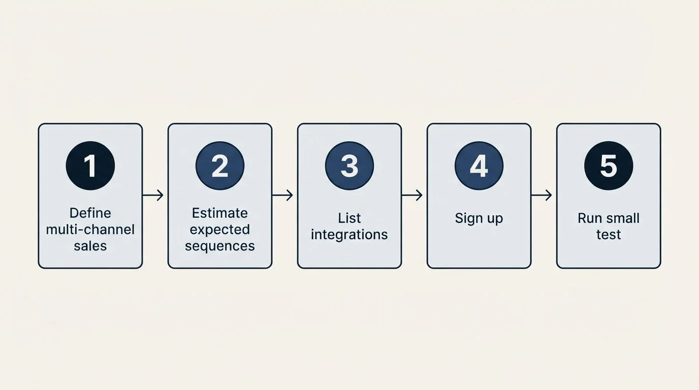 Step sequence: Getting Started Checklist (Define multi-channel sales, Estimate expected sequences, List integrations, Sign up)
