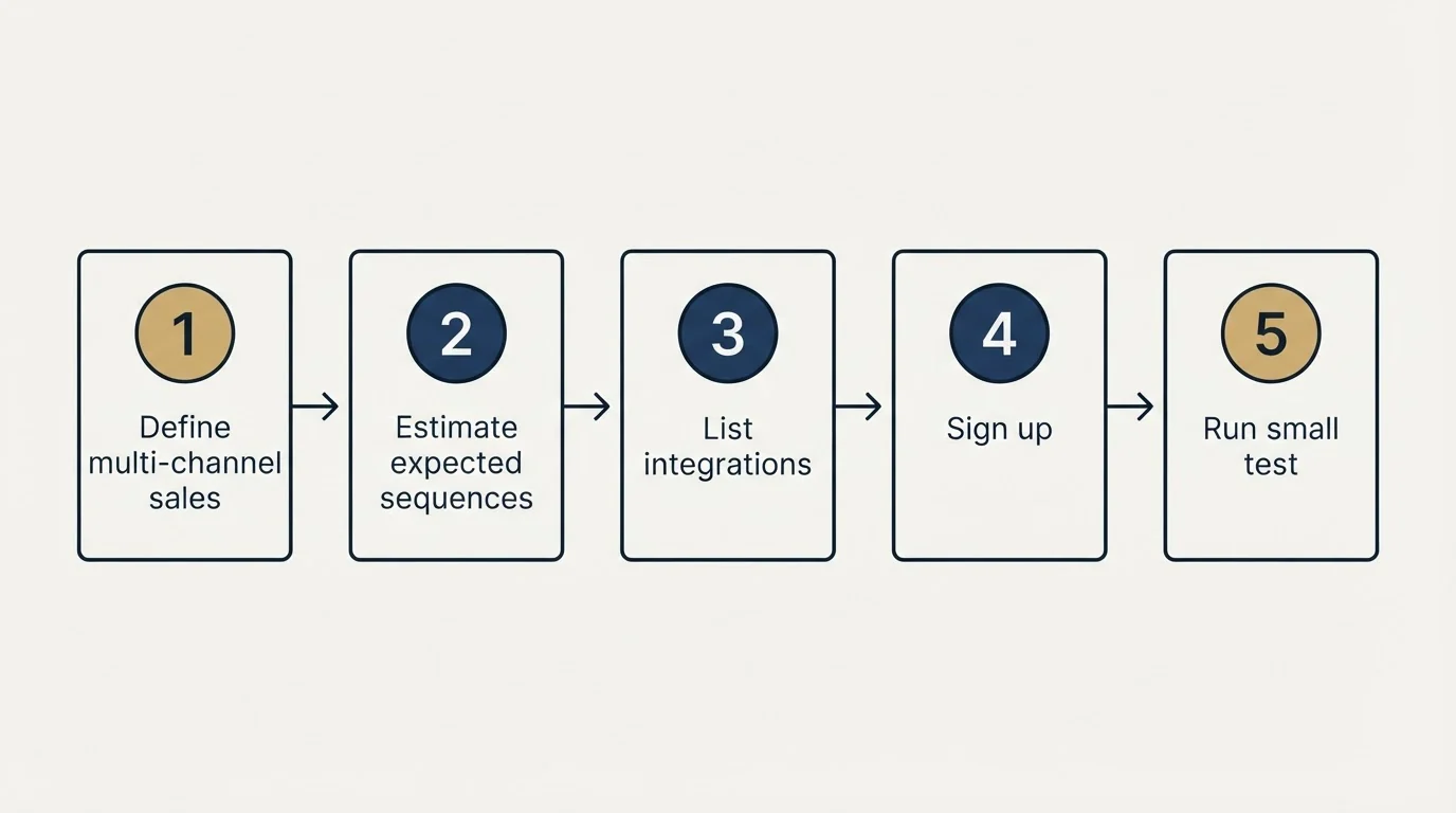 Step sequence: Getting Started Checklist (Define multi-channel sales, Estimate expected sequences, List integrations, Sign up)