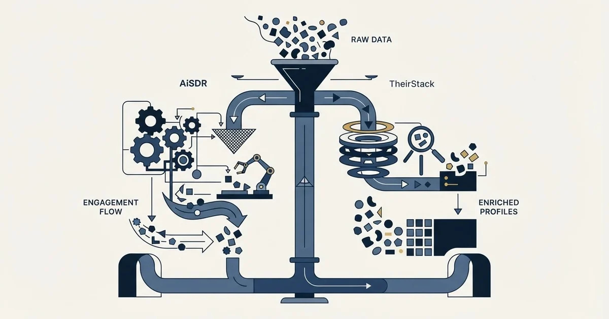 Editorial illustration for AiSDR vs TheirStack