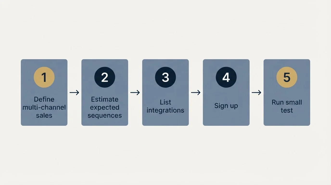 Step sequence: Getting Started Checklist (Define multi-channel sales, Estimate expected sequences, List integrations, Sign up)