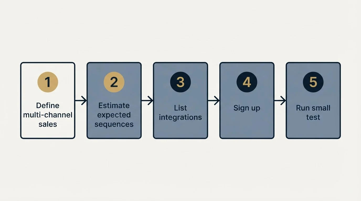 Step sequence: Getting Started Checklist (Define multi-channel sales, Estimate expected sequences, List integrations, Sign up)
