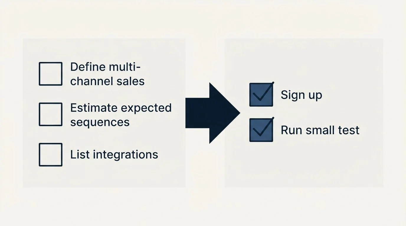 Before-and-after steps: Getting Started Checklist (Define multi-channel sales, Estimate expected sequences, List integrations, Sign up)