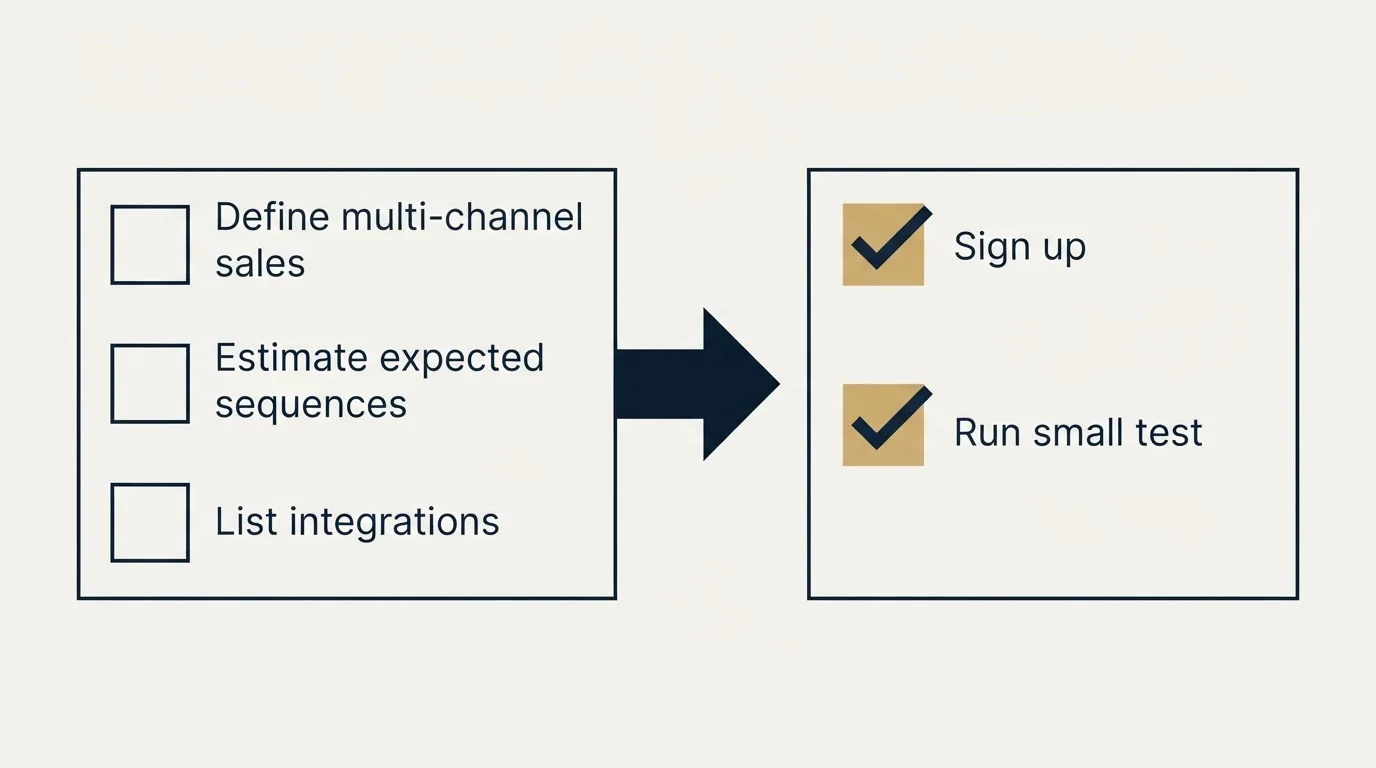 Before-and-after steps: Getting Started Checklist (Define multi-channel sales, Estimate expected sequences, List integrations, Sign up)