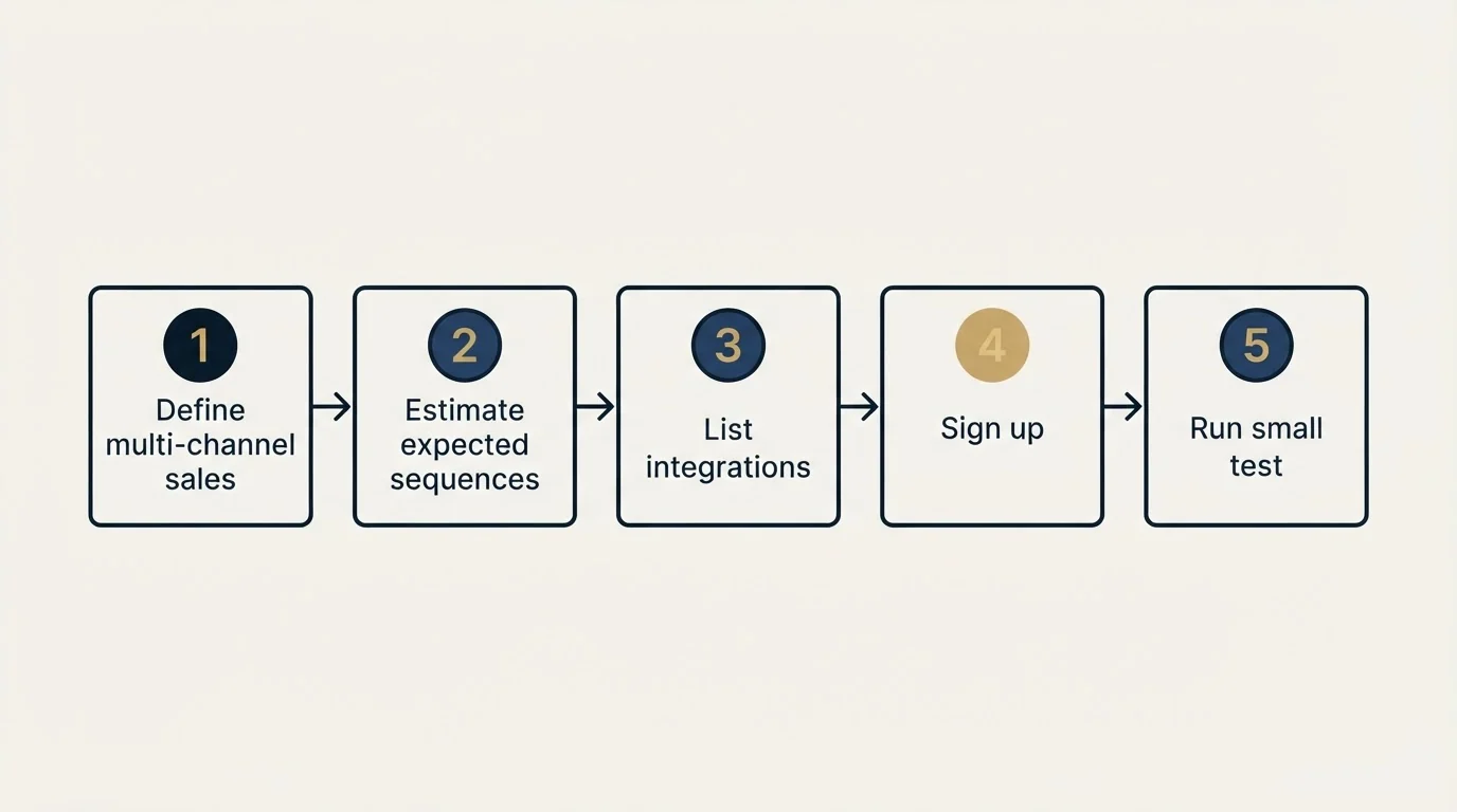 Step sequence: Getting Started Checklist (Define multi-channel sales, Estimate expected sequences, List integrations, Sign up)