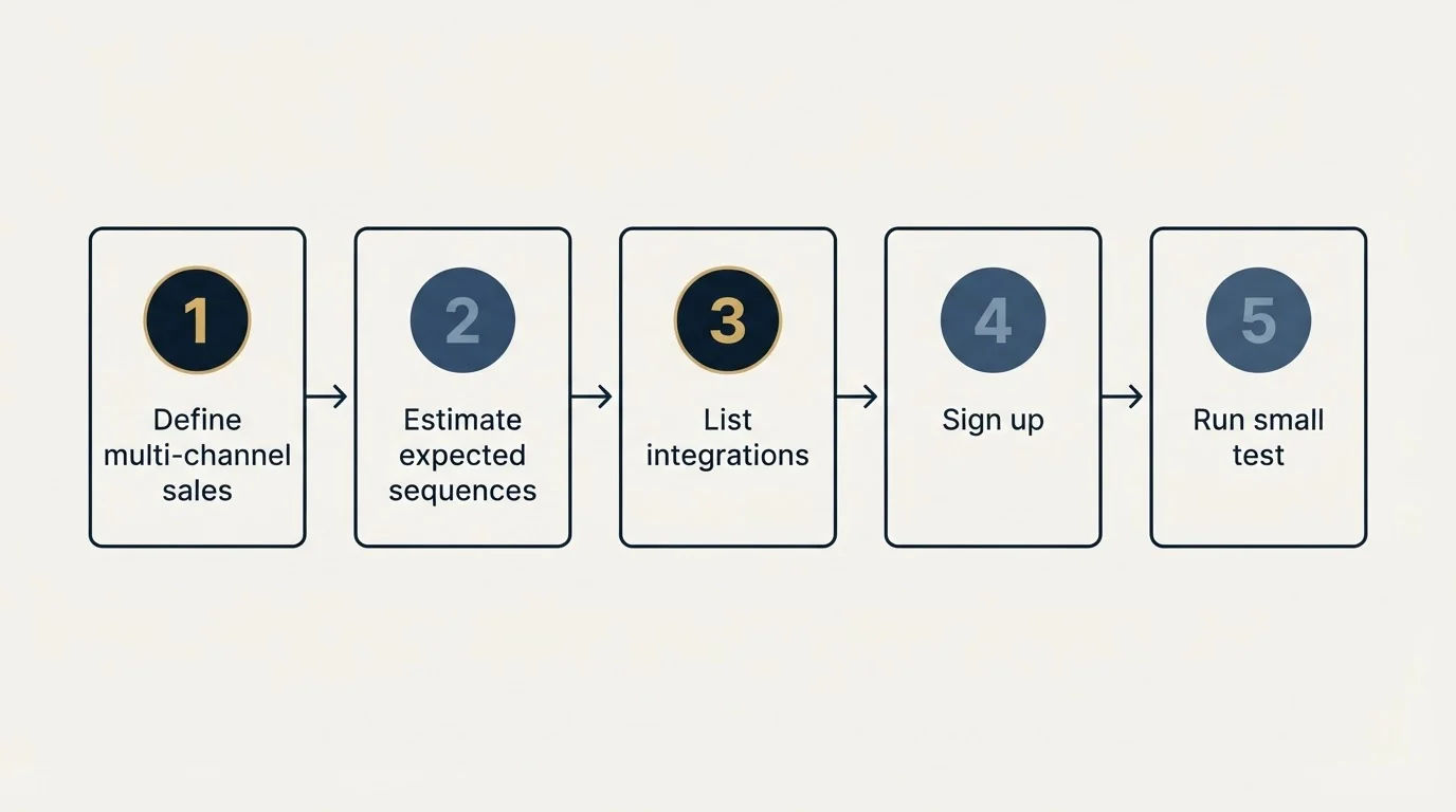 Step sequence: Getting Started Checklist (Define multi-channel sales, Estimate expected sequences, List integrations, Sign up)