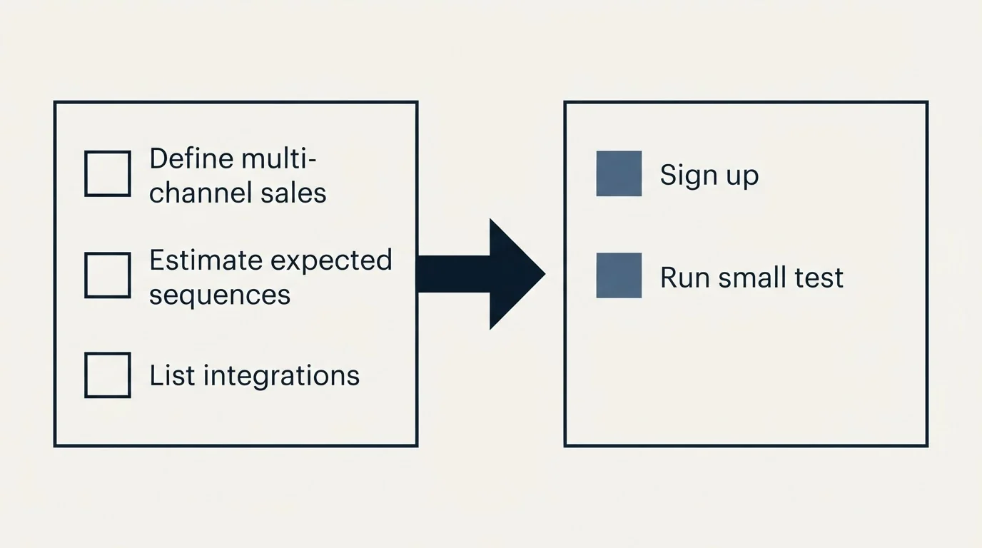 Before-and-after steps: Getting Started Checklist (Define multi-channel sales, Estimate expected sequences, List integrations, Sign up)