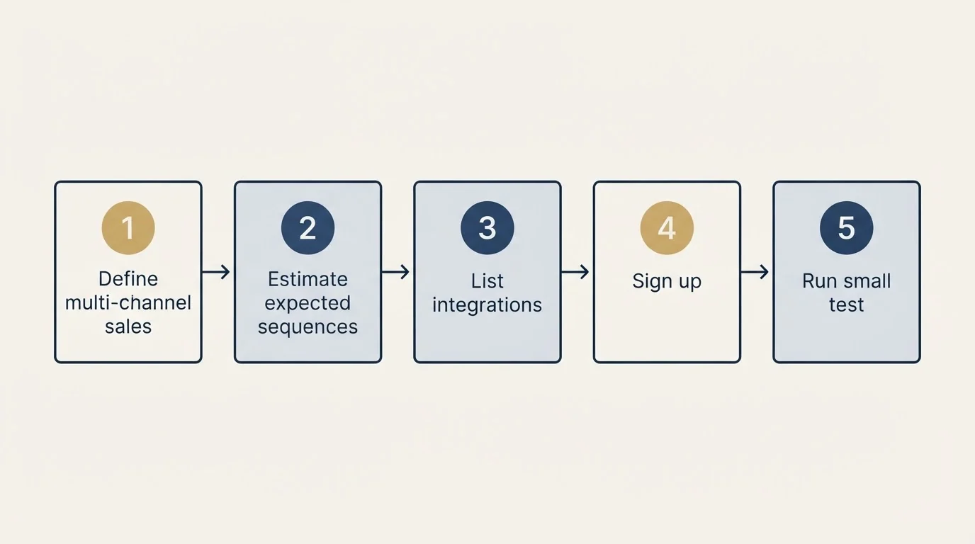 Step sequence: Getting Started Checklist (Define multi-channel sales, Estimate expected sequences, List integrations, Sign up)
