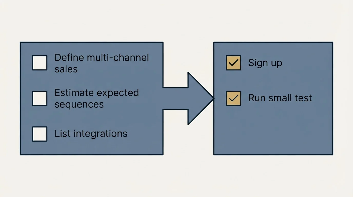 Before-and-after steps: Getting Started Checklist (Define multi-channel sales, Estimate expected sequences, List integrations, Sign up)