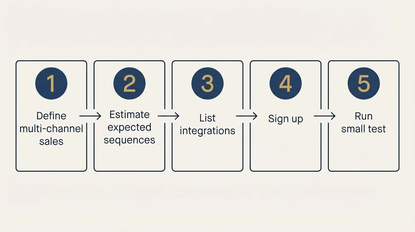 Step sequence: Getting Started Checklist (Define multi-channel sales, Estimate expected sequences, List integrations, Sign up)