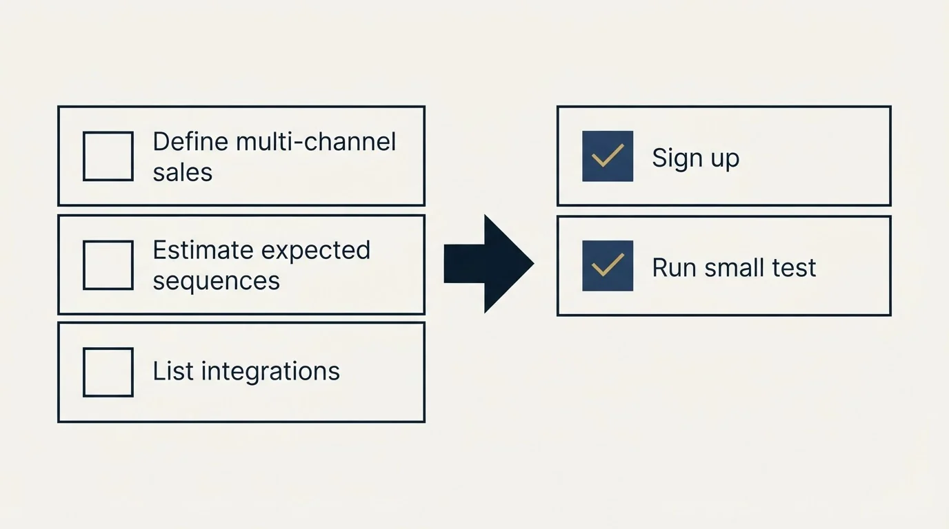 Before-and-after steps: Getting Started Checklist (Define multi-channel sales, Estimate expected sequences, List integrations, Sign up)