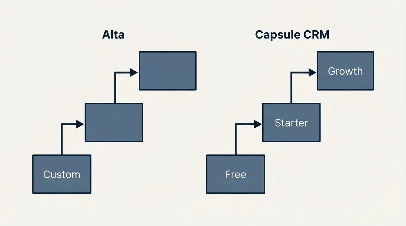 Pricing ladder: Pricing Comparison (Alta, Capsule CRM, Custom, Free)