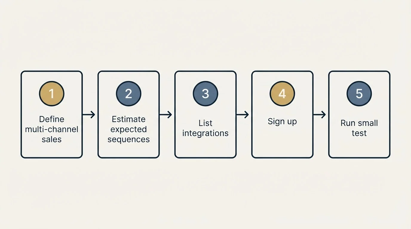 Step sequence: Getting Started Checklist (Define multi-channel sales, Estimate expected sequences, List integrations, Sign up)