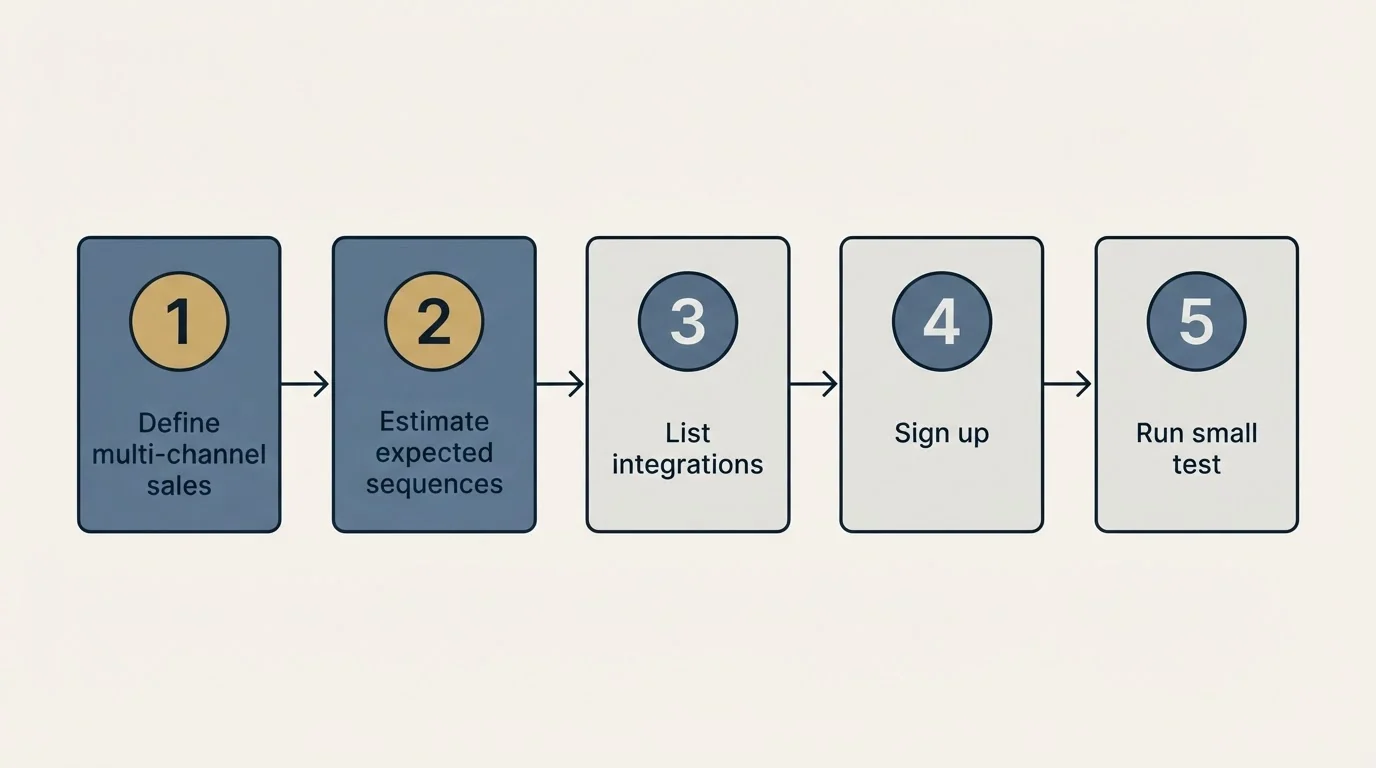 Step sequence: Getting Started Checklist (Define multi-channel sales, Estimate expected sequences, List integrations, Sign up)