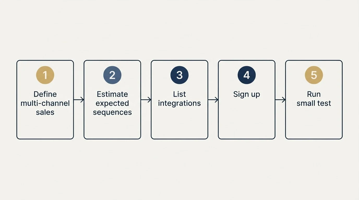 Step sequence: Getting Started Checklist (Define multi-channel sales, Estimate expected sequences, List integrations, Sign up)