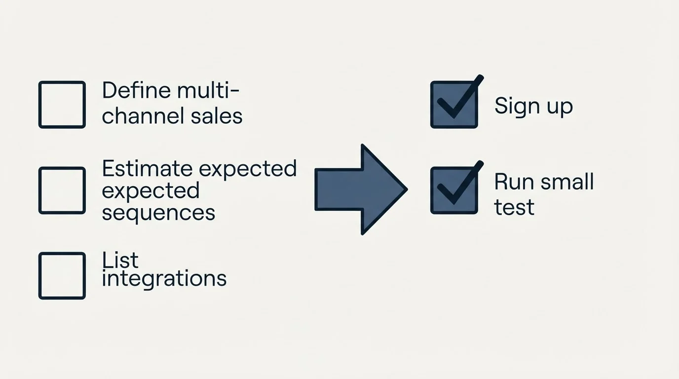 Before-and-after steps: Getting Started Checklist (Define multi-channel sales, Estimate expected sequences, List integrations, Sign up)
