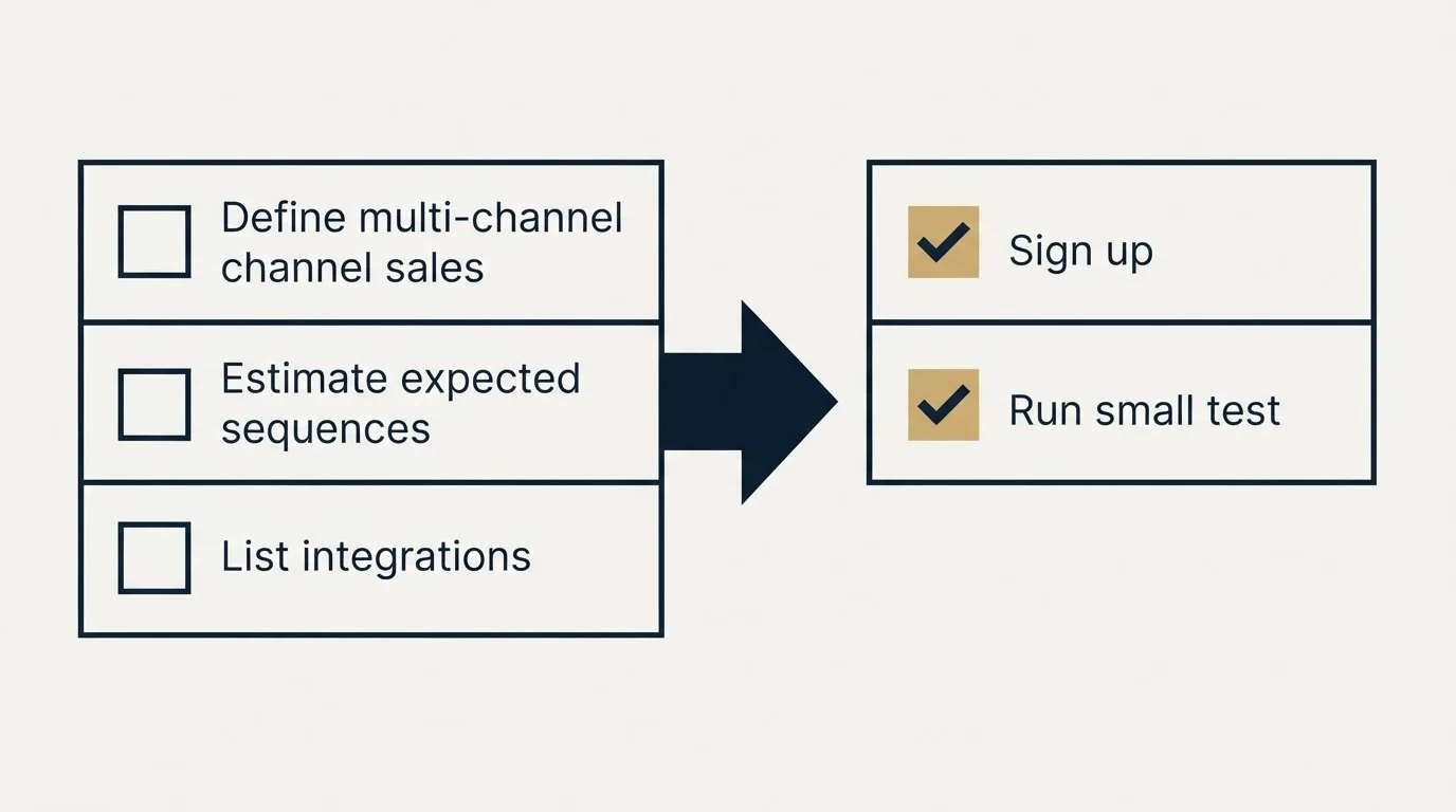 Before-and-after steps: Getting Started Checklist (Define multi-channel sales, Estimate expected sequences, List integrations, Sign up)