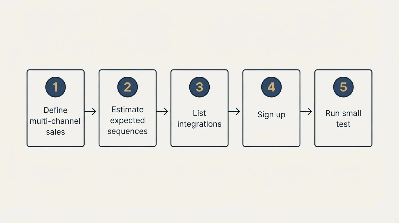 Step sequence: Getting Started Checklist (Define multi-channel sales, Estimate expected sequences, List integrations, Sign up)