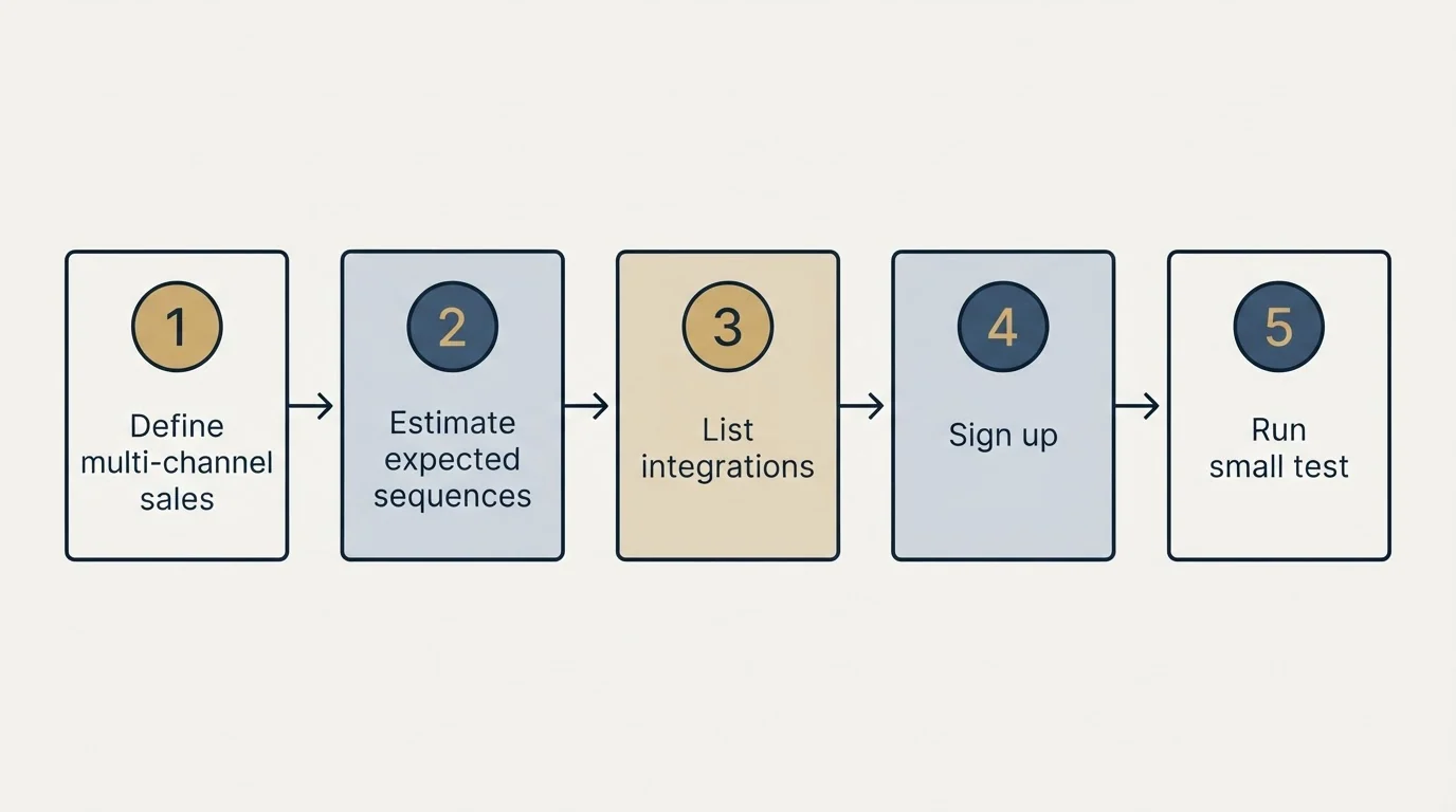 Step sequence: Getting Started Checklist (Define multi-channel sales, Estimate expected sequences, List integrations, Sign up)