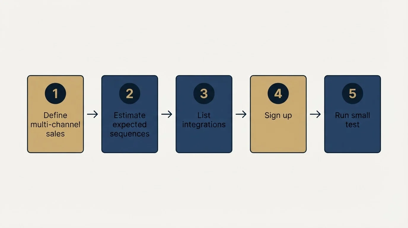 Step sequence: Getting Started Checklist (Define multi-channel sales, Estimate expected sequences, List integrations, Sign up)