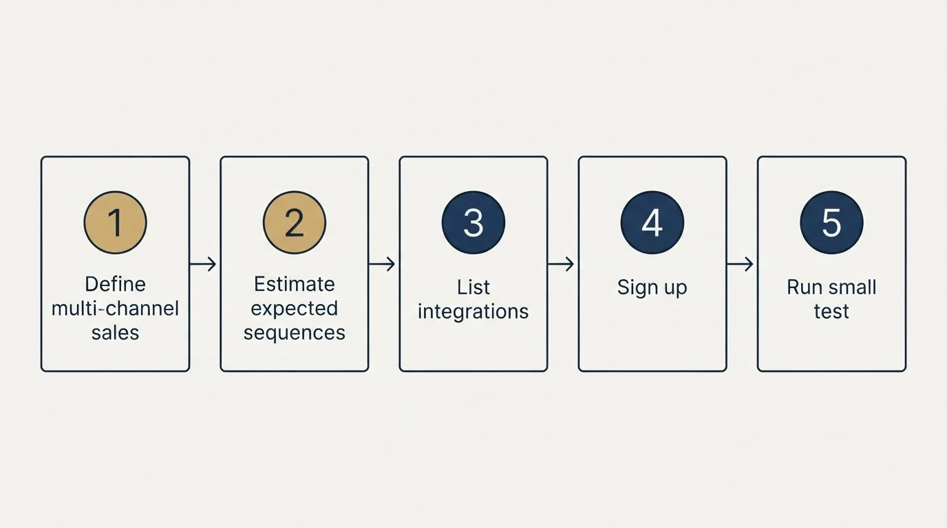 Step sequence: Getting Started Checklist (Define multi-channel sales, Estimate expected sequences, List integrations, Sign up)