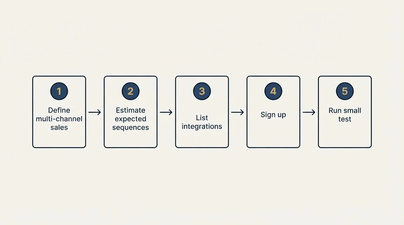 Step sequence: Getting Started Checklist (Define multi-channel sales, Estimate expected sequences, List integrations, Sign up)