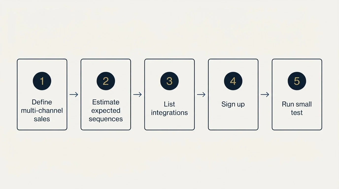 Step sequence: Getting Started Checklist (Define multi-channel sales, Estimate expected sequences, List integrations, Sign up)