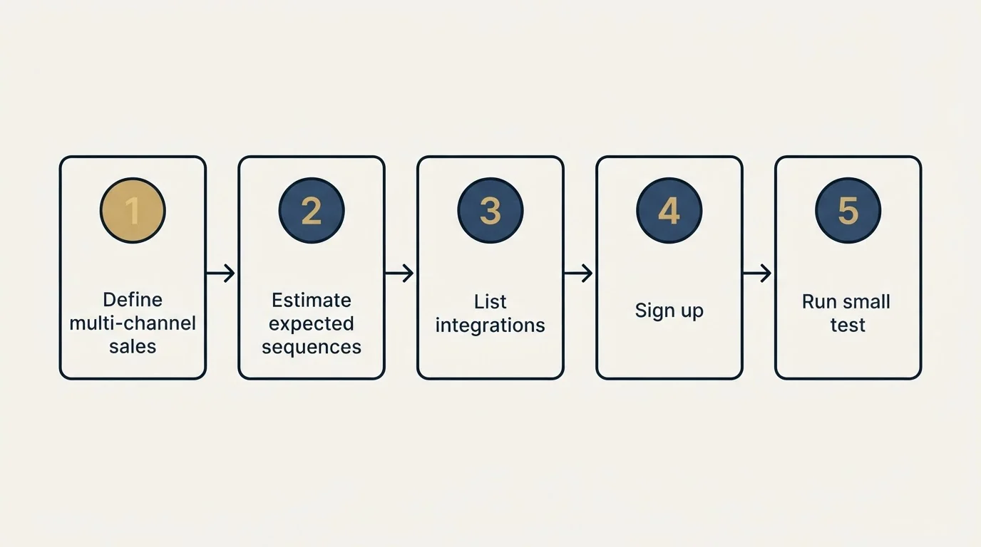 Step sequence: Getting Started Checklist (Define multi-channel sales, Estimate expected sequences, List integrations, Sign up)