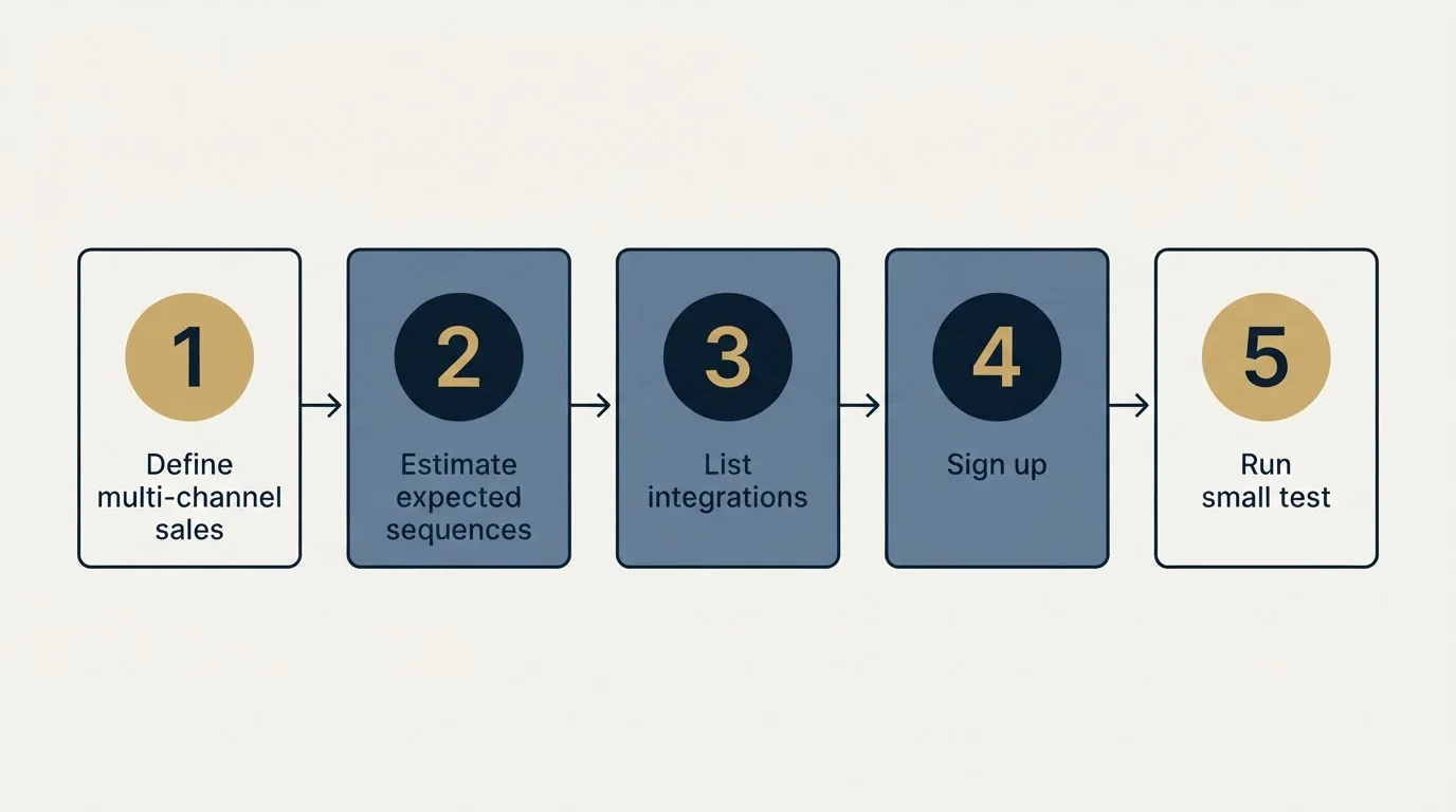 Step sequence: Getting Started Checklist (Define multi-channel sales, Estimate expected sequences, List integrations, Sign up)