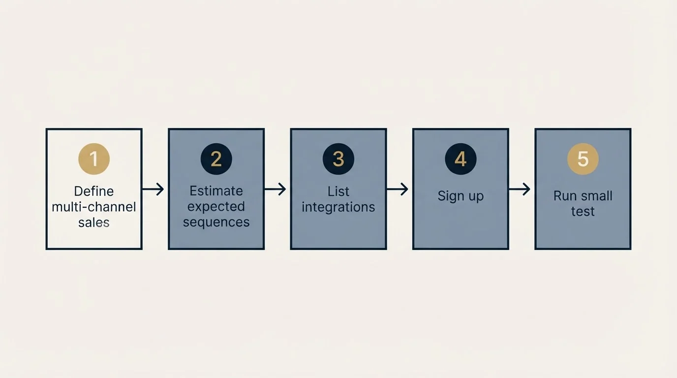 Step sequence: Getting Started Checklist (Define multi-channel sales, Estimate expected sequences, List integrations, Sign up)