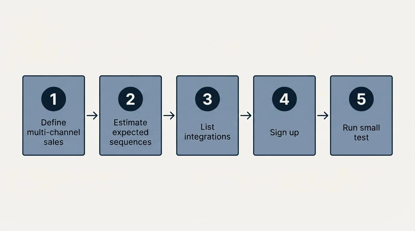 Step sequence: Getting Started Checklist (Define multi-channel sales, Estimate expected sequences, List integrations, Sign up)
