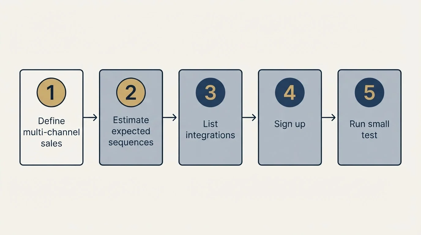 Step sequence: Getting Started Checklist (Define multi-channel sales, Estimate expected sequences, List integrations, Sign up)