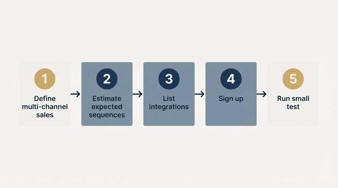 Step sequence: Getting Started Checklist (Define multi-channel sales, Estimate expected sequences, List integrations, Sign up)