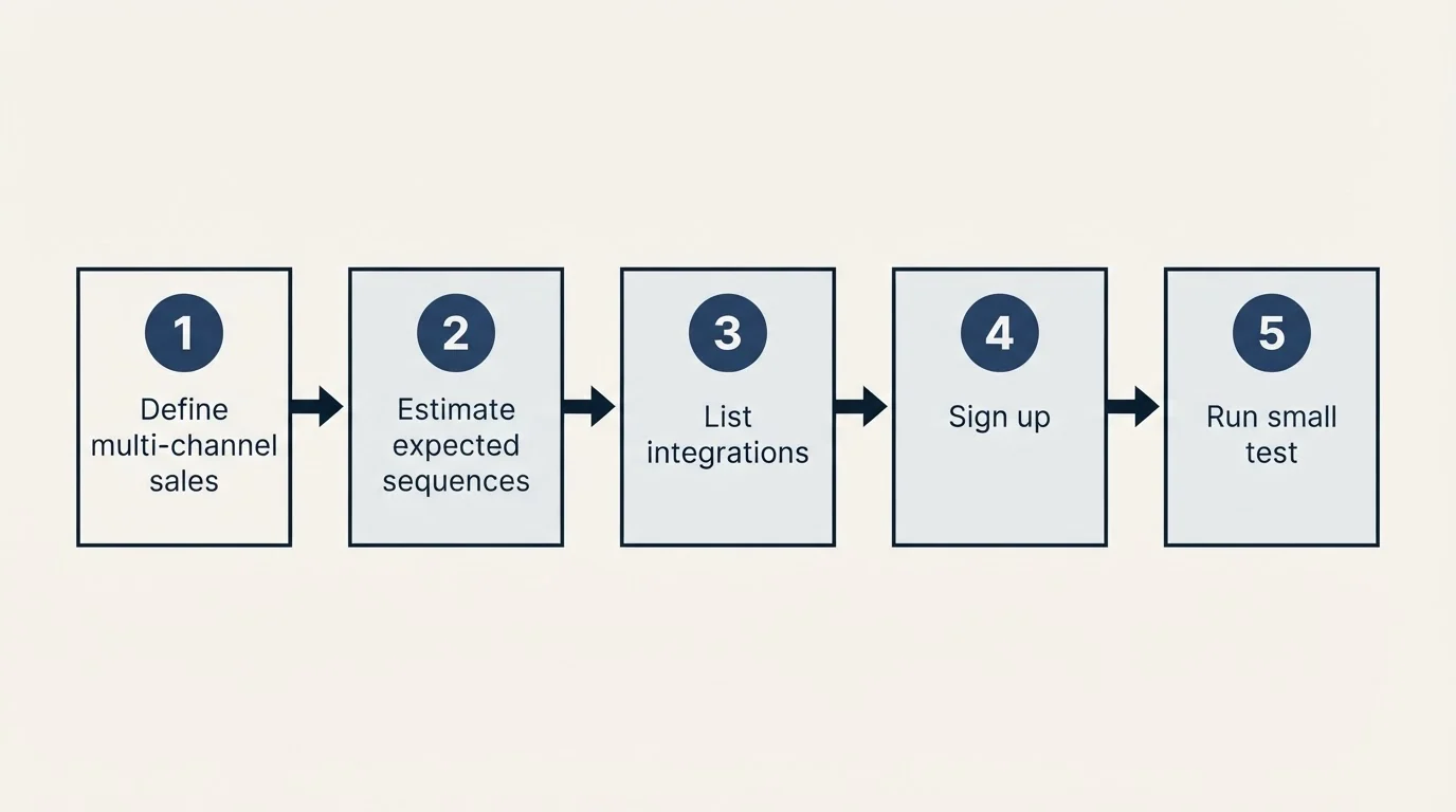 Step sequence: Getting Started Checklist (Define multi-channel sales, Estimate expected sequences, List integrations, Sign up)