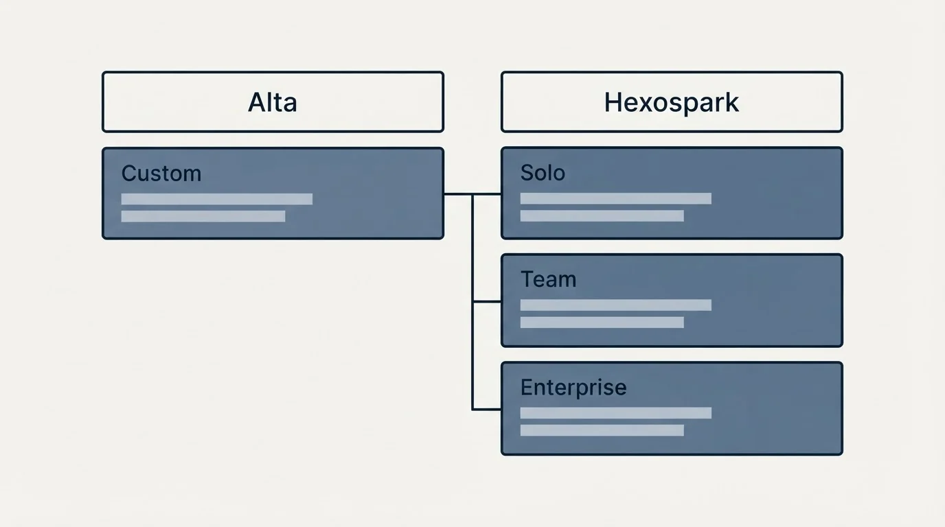 Pricing table: Pricing Comparison (Alta, Hexospark, Custom, Solo)