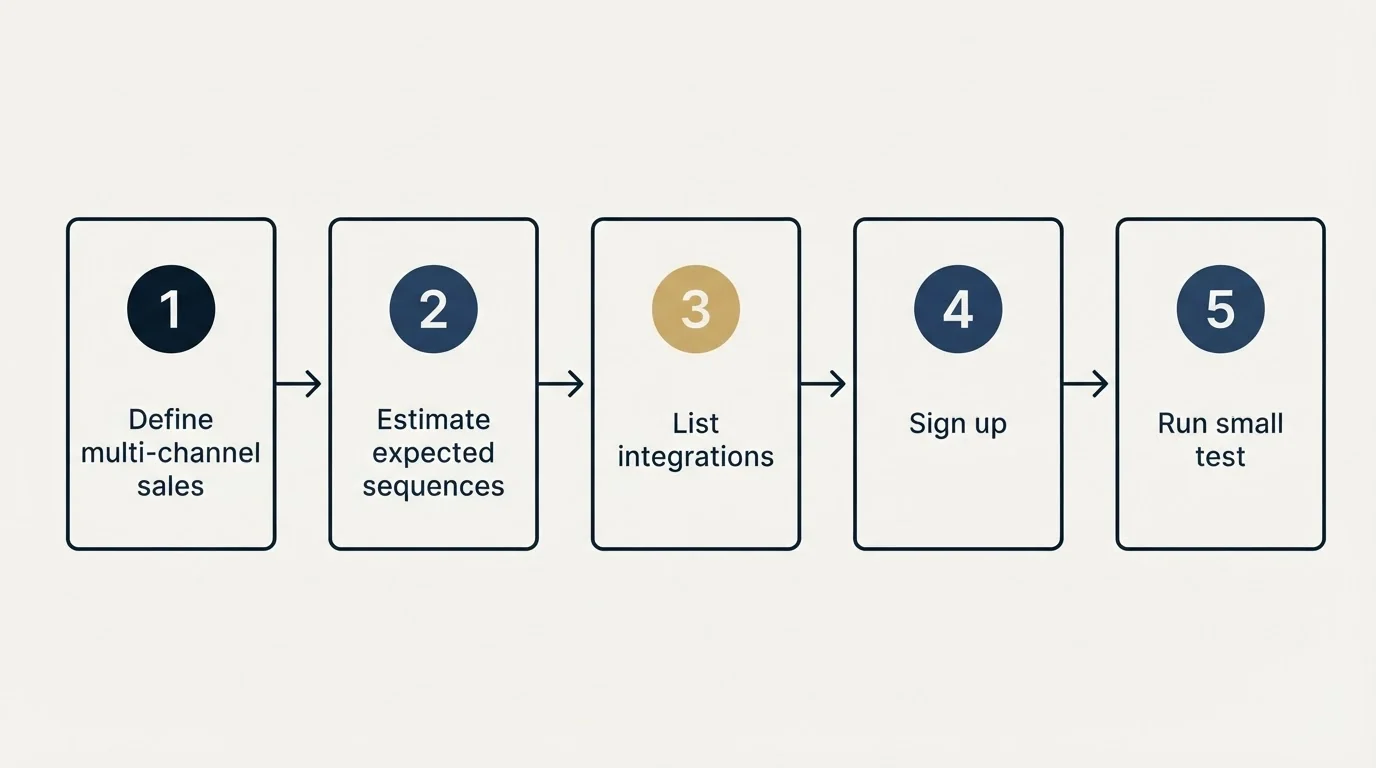 Step sequence: Getting Started Checklist (Define multi-channel sales, Estimate expected sequences, List integrations, Sign up)