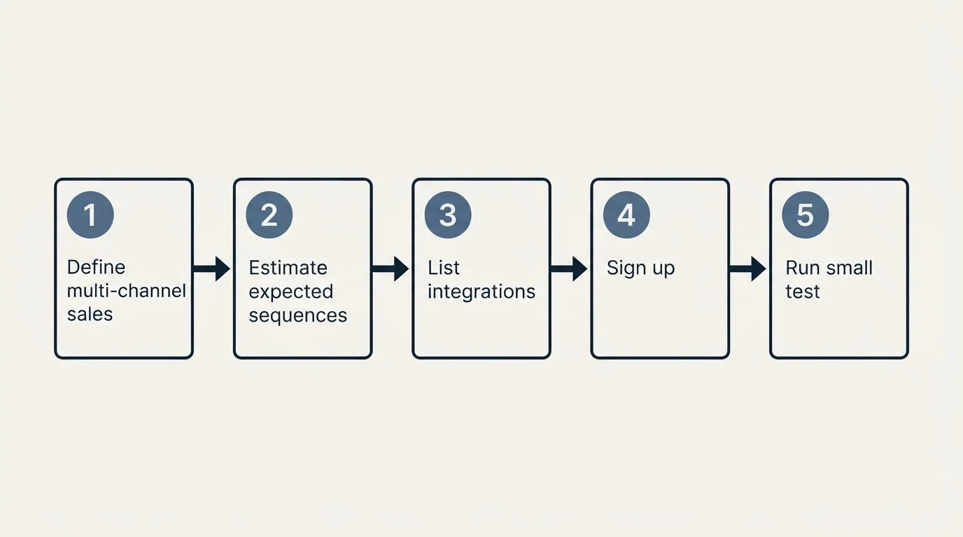 Step sequence: Getting Started Checklist (Define multi-channel sales, Estimate expected sequences, List integrations, Sign up)