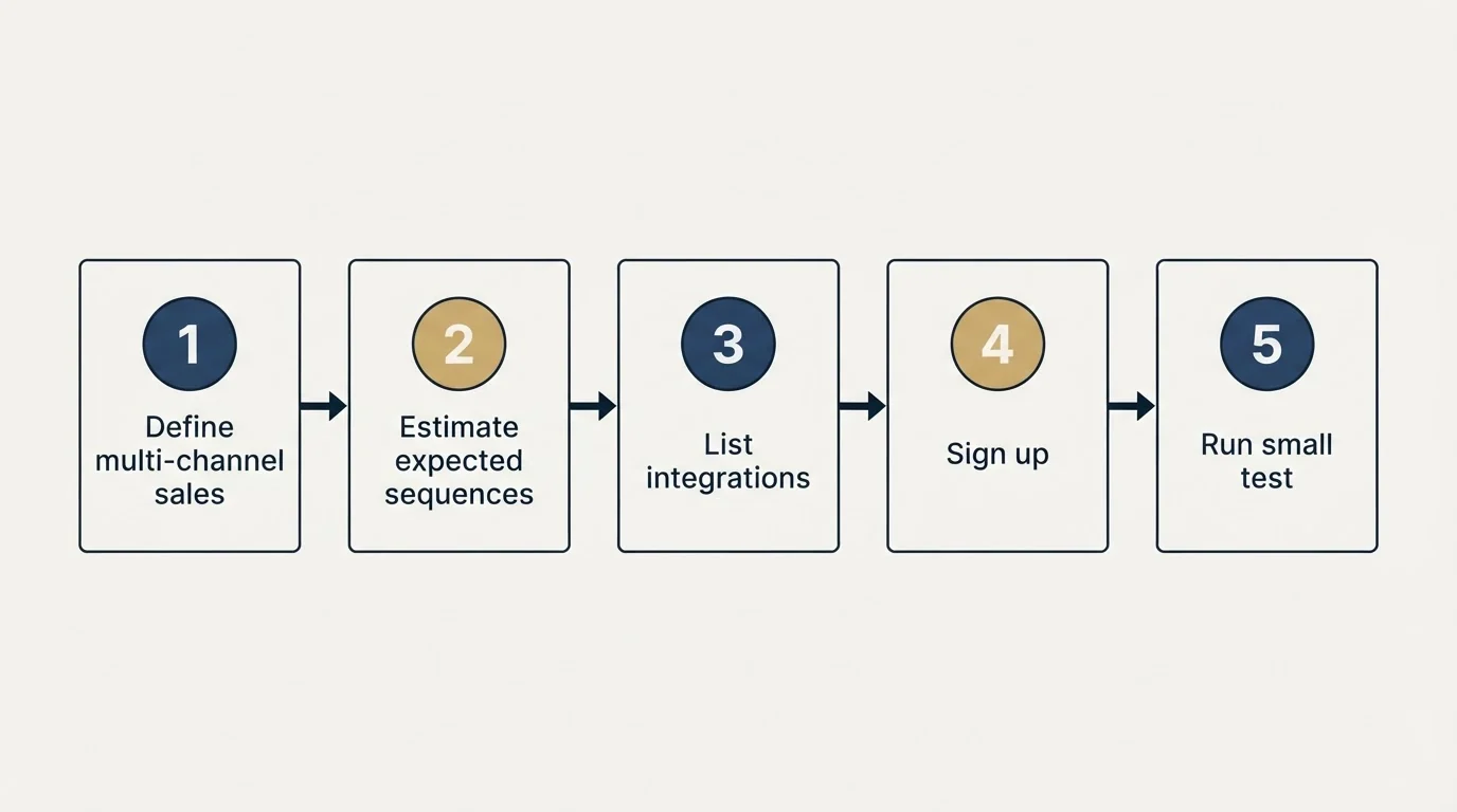 Step sequence: Getting Started Checklist (Define multi-channel sales, Estimate expected sequences, List integrations, Sign up)