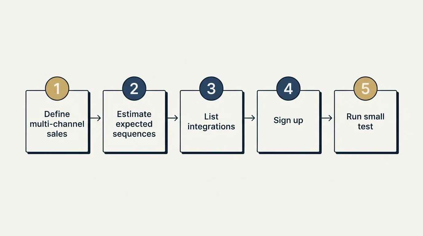 Step sequence: Getting Started Checklist (Define multi-channel sales, Estimate expected sequences, List integrations, Sign up)