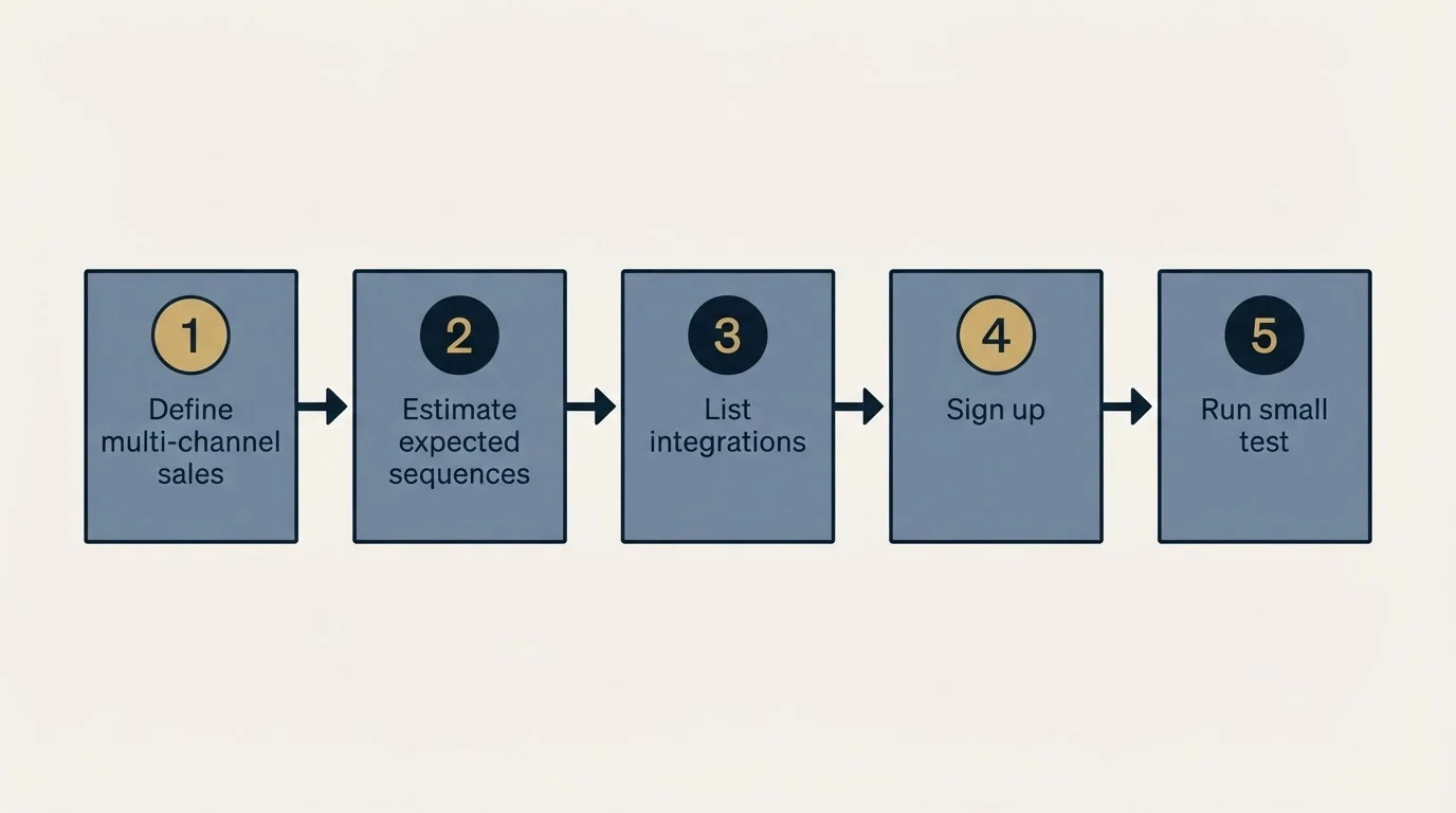 Step sequence: Getting Started Checklist (Define multi-channel sales, Estimate expected sequences, List integrations, Sign up)